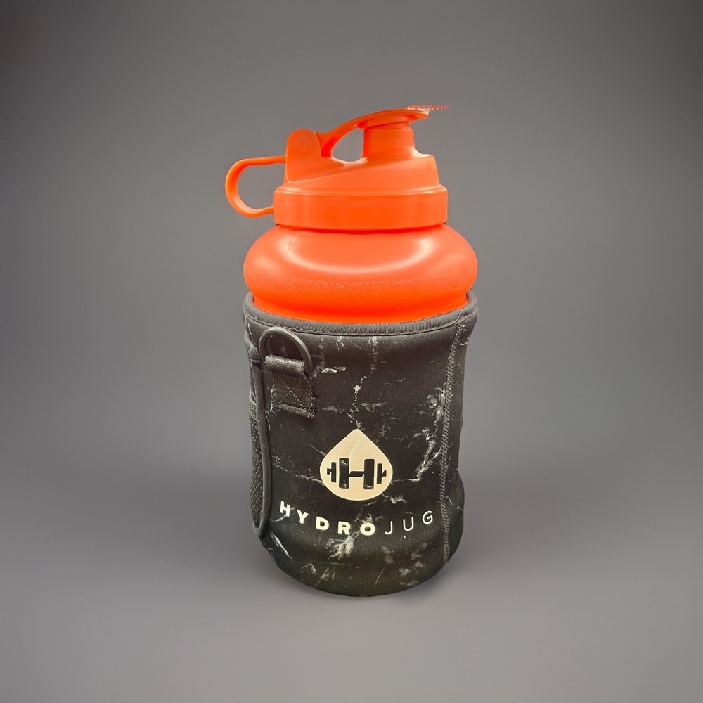 Pink Coral Hydro Jug w/ Black Marbled Sleeve Pockets Handle 2.2 Litre No Straw